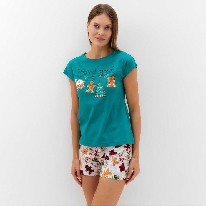 Натали Комплект женский домашний (футболка/шорты), цвет зелёный, размер 50 - фотография № 7