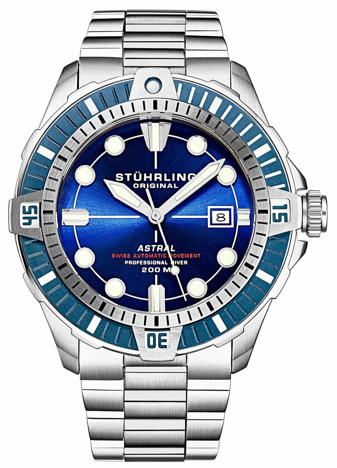 Наручные часы STUHRLING Aquadiver, синий, серебряный