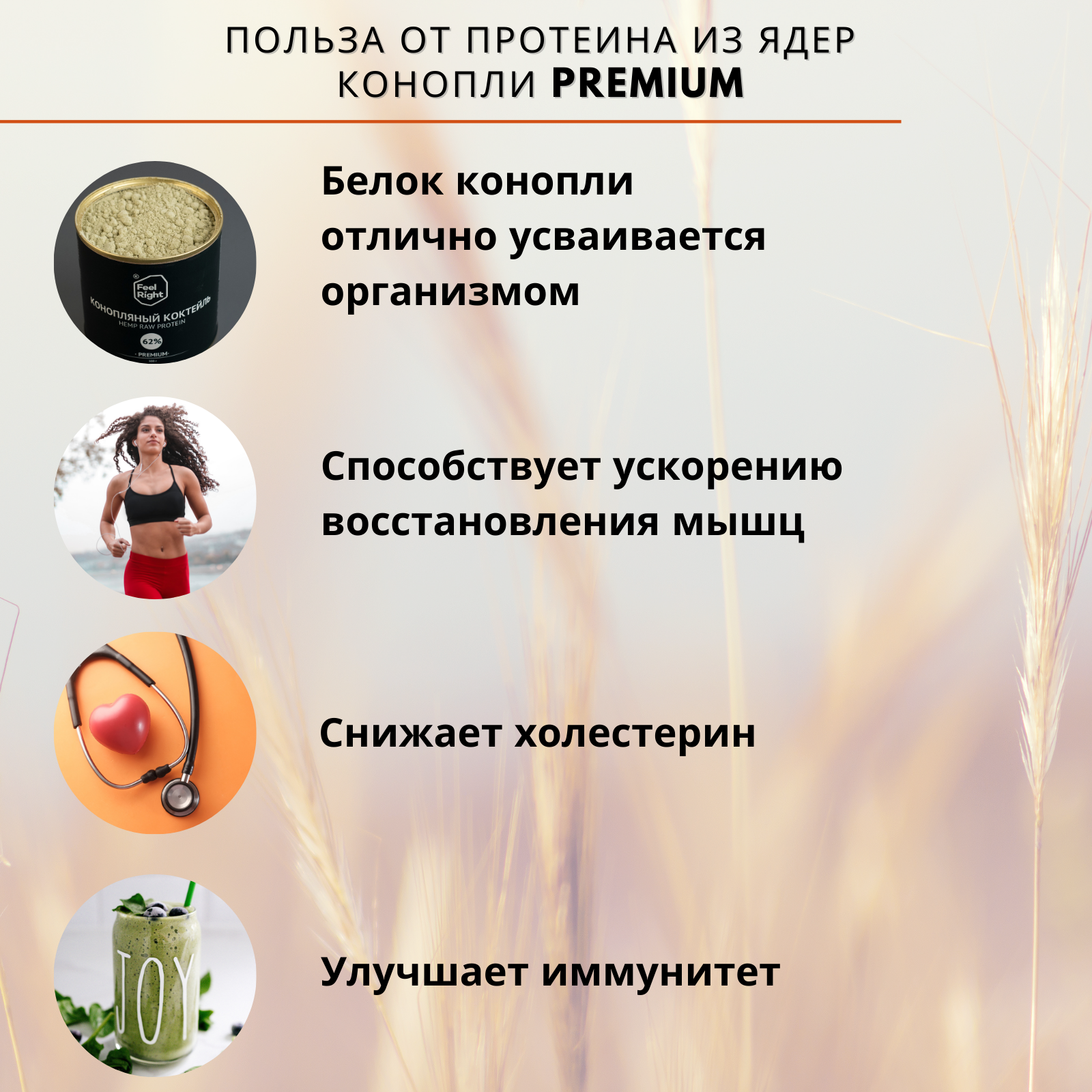 Протеин конопляный из ядер конопли Premium, FellRight, в тубе 300гр — фото 1