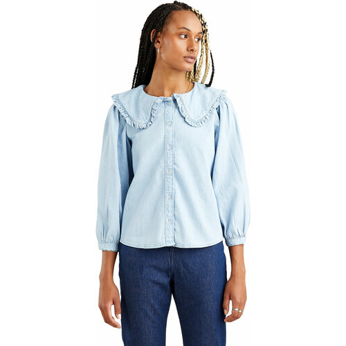 Блуза Levi's, размер M, голубой women cotton crystal fake collar blouse vintage solid detachable shirt collar false lapel blouse top women clothes accessories