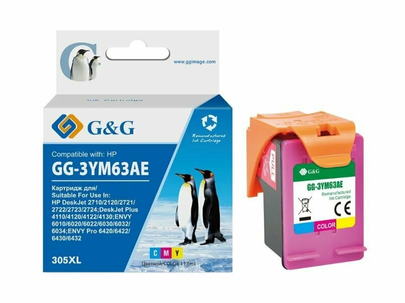 Картридж для принтера HP, струйный G&G GG-3YM63AE 305XL многоцветный (11.6мл) для DeskJet 2320/2710/2720