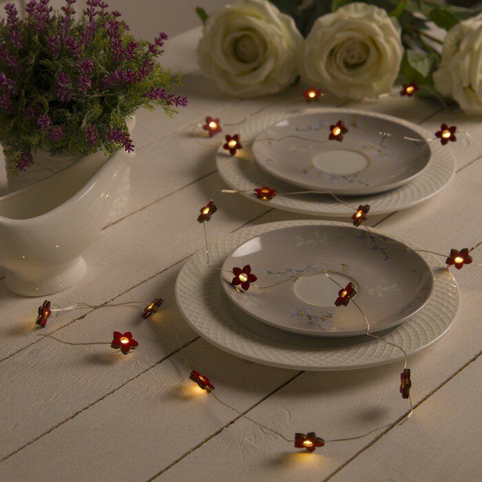 фото Нить ROSA DECOR "Цветок красный", LED-20-3V, ААх2 (не в компл.), фиксинг,