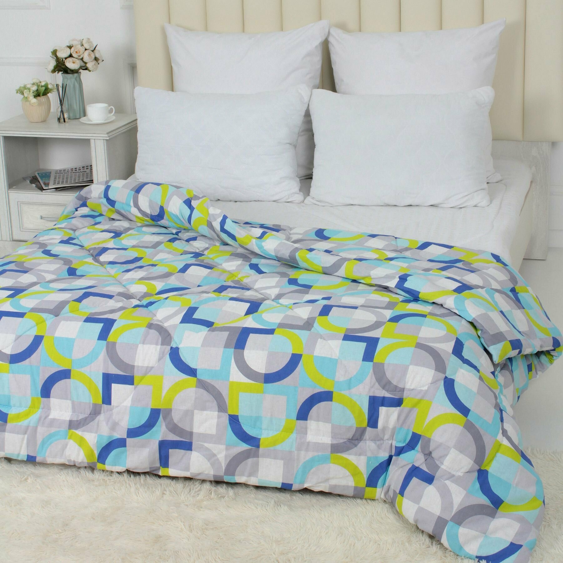 Одеяло зимнее ватное 2,0 спальное в ромбик в бязи 100% хлопок - фотография № 1