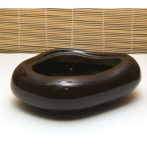 Кашпо для цветов керамическое без поддона 1,8л Бонсай Волна большое черное 25х20/h8см (к41) кактусник + Дренаж 1л