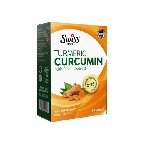 Curcumin, Swiss BORK, Куркумин с пиперином, 30 капсул