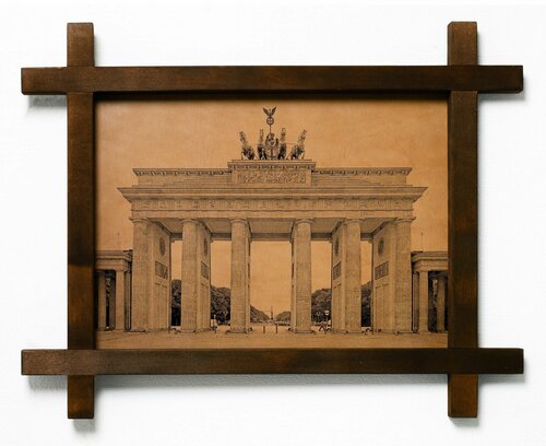 Картина Бранденбургские ворота, Германия, гравировка на натуральной коже в деревянной раме, подарок, BoomGift