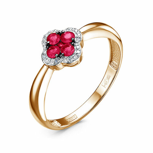 Кольцо Del'ta, красное золото, 585 проба, рубин, бриллиант, размер 17.5