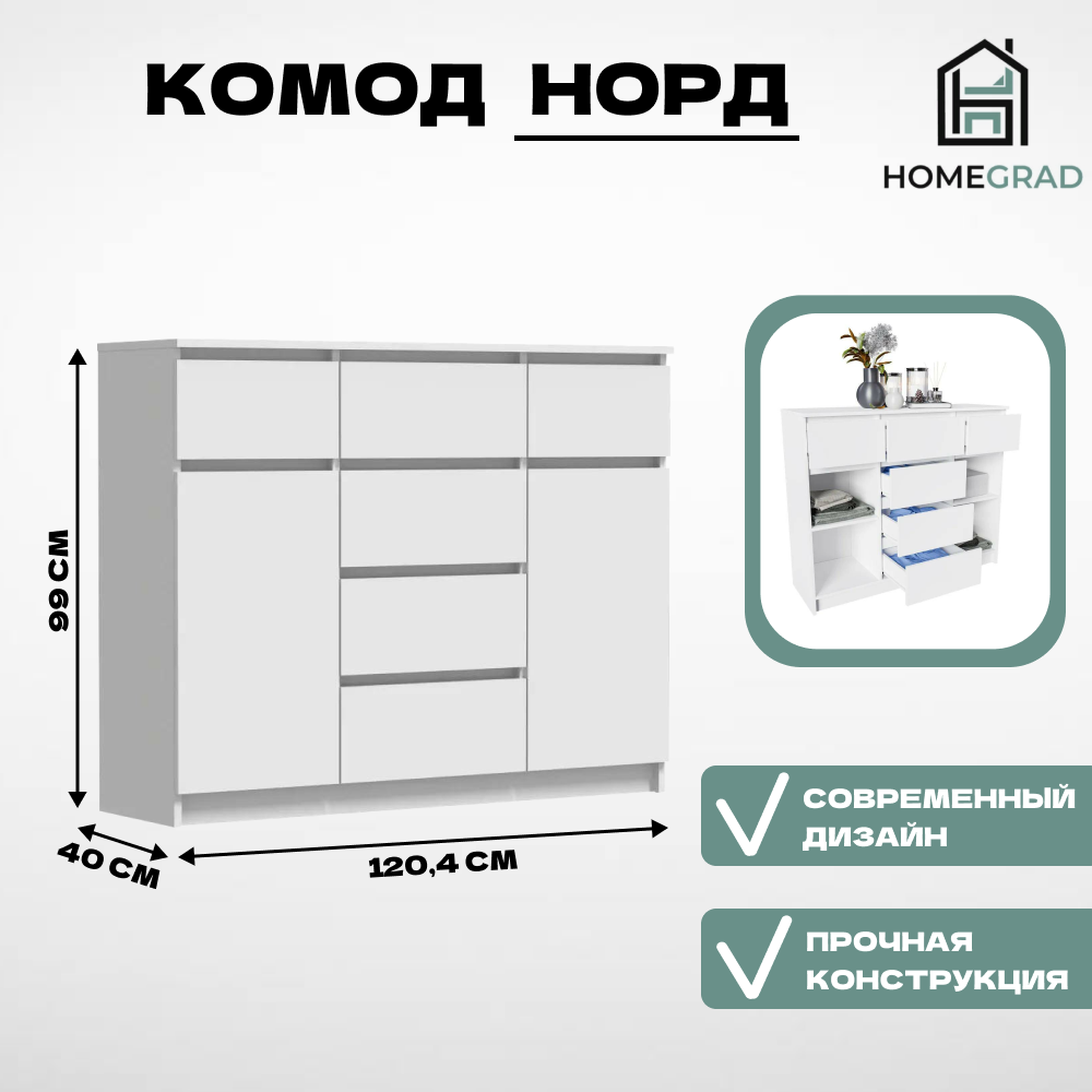 СГ Nord Комод №5 (белый гладкий/белый гладкий) HOMEGRAD