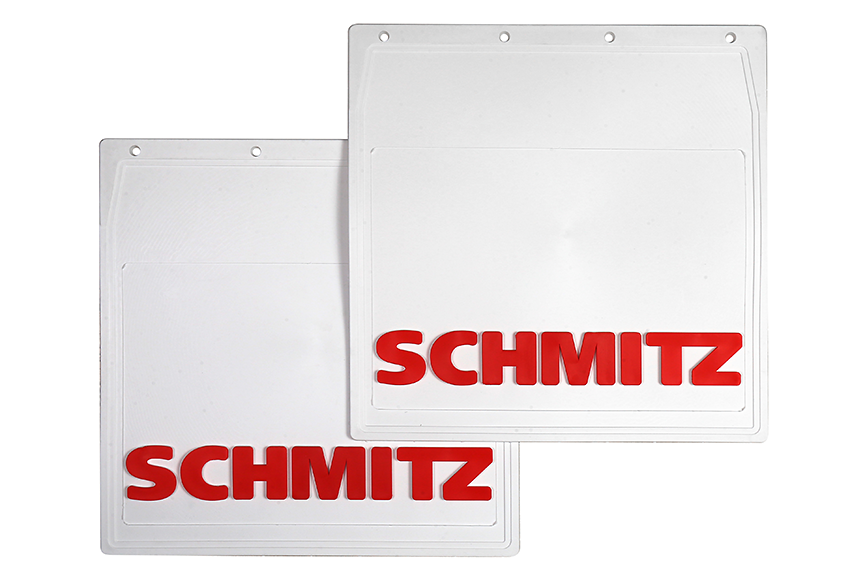 Брызговики задние SCHMITZ 400*400 белая резина LUX с красной надписью (комплект)
