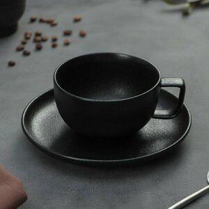 Фото Чайная пара фарфоровая Magistro Carbon, 2 предмета: чашка 250 мл, блюдце d=16,4 см, цвет чёрный