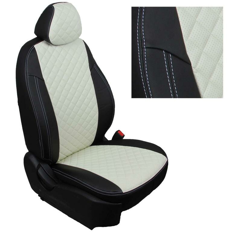 Чехлы на автомобильные сидения Автопилот для Nissan Qashqai I (J10) с 06-14г. (Экокожа ромб, Черный + Белый)