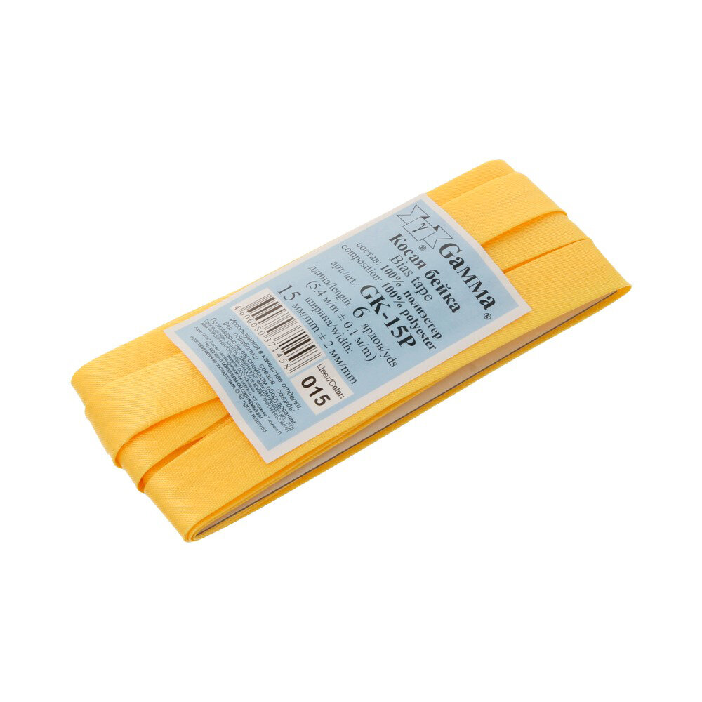фото Косая бейка Gamma GK-15P 14 - 15 мм 5.4 м №015 желтый