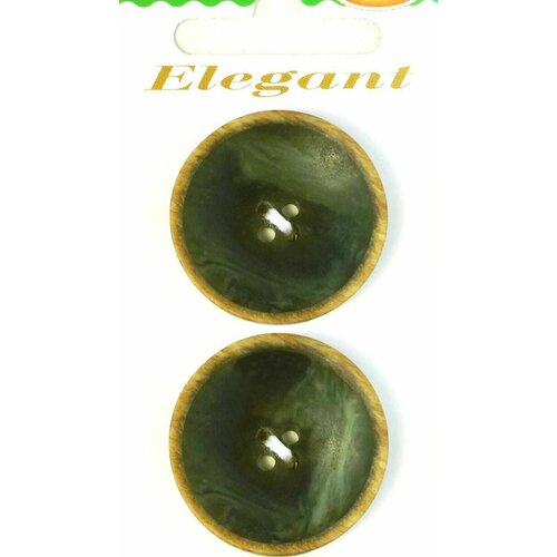 Пуговицы ELEGANT, 32 мм, пластиковые, круглые, оливковые, 2 шт, 1 упаковка