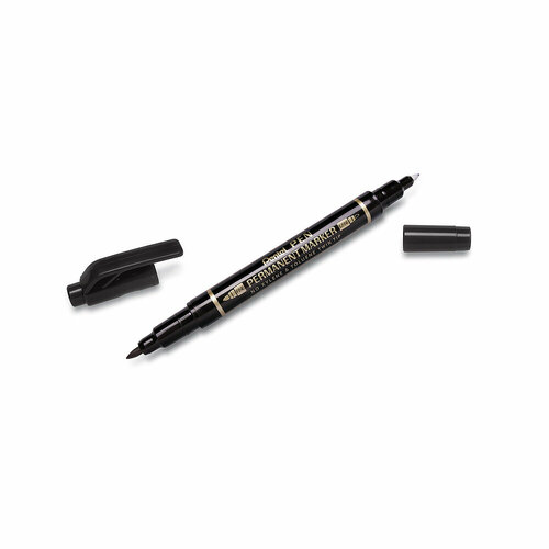 Pentel Маркер перманентный для CD Pen Twin Tip New 0.3 - 1.2 мм пулевидный 12 шт. N75W-AE для CD, 2-х сторонний, черный