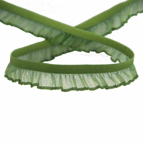 Тесьма - рюш эластичная, цвет зеленый, 14 мм, 50 метров