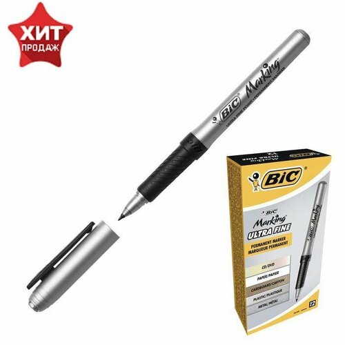 Перманентный маркер, BIC Marking Ultra Fine, тонкое письмо, резиновый клип, чёрный, 1 шт.