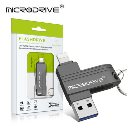 Флешка для айфона 64ГБ Microdrive USB 3.0/Lightning (2 в 1), цвет чёрный