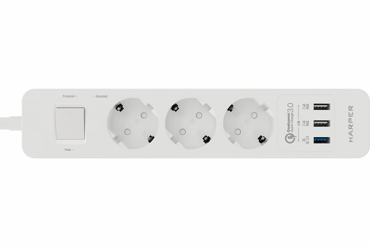 Сетевой фильтр с USB зарядкой HARPER UCH-410 Белый QC3.0 — фото 8