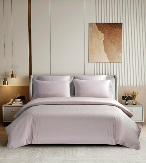 Комплект постельного белья Asabella Асабелла 2058-6 Евро 100% длинноволокнистый египетский хлопок, сатин-жаккард, розово-бежевого цвета