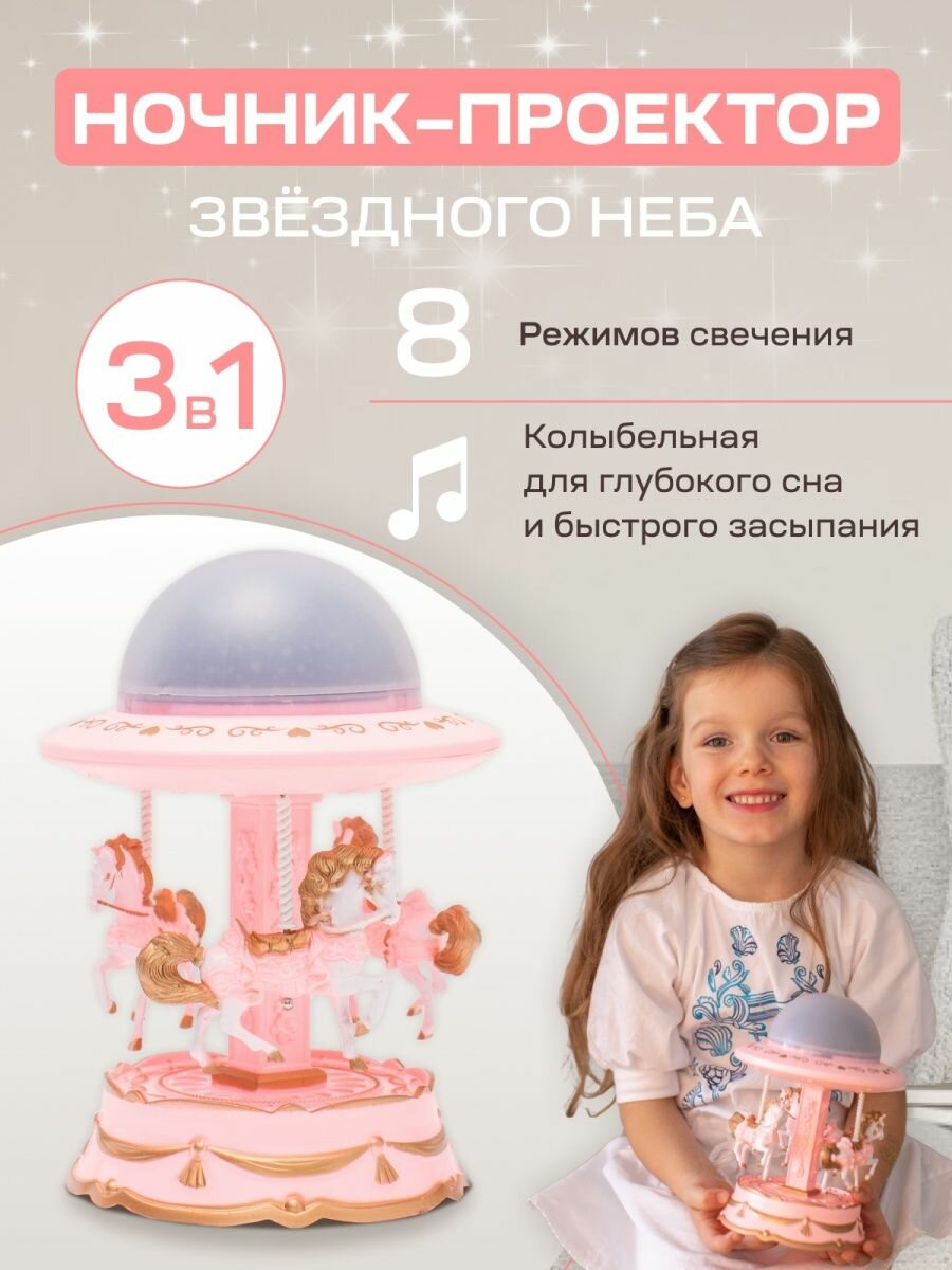 Ночник проектор звездного неба ZONDER STAUBER для девочки, 8 режимов света, музыкальный, колыбельная, в подарок
