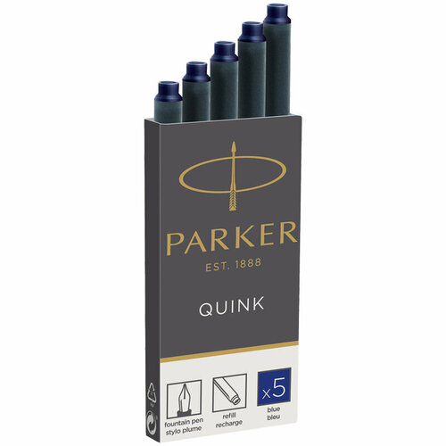 Картриджи чернильные Parker Cartridge Quink синие, 5шт, блистер, 347620 картриджи чернильные parker мини cartridge quink комплект 30 шт смываемые чернила синие 1950409