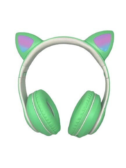 Детские беспроводные наушники Cat Ear P33M / Полноразмерные Bluetooth наушники со светящимися ушами, со встроенным микрофоном и радио (зеленый)