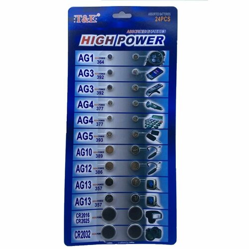 Набор батареек 24 штуки 10 видов AG1 AG3 AG4 AG5 AG10 AG12 AG13 CR2016 CR2025 CR2032 360₽