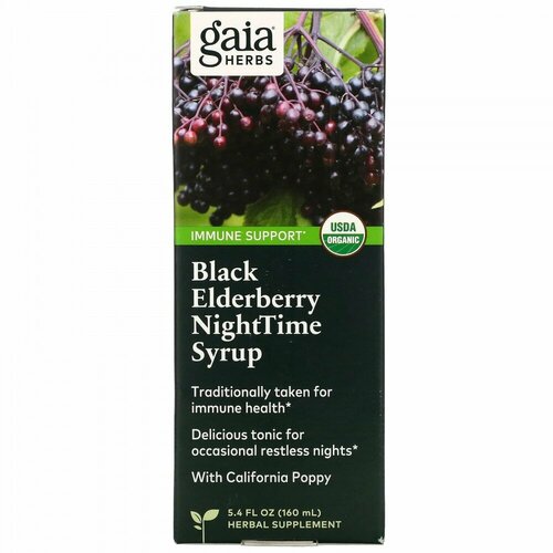 Gaia Herbs, Black Elderberry NightTime Syrup, 5.4 fl oz (160 ml)