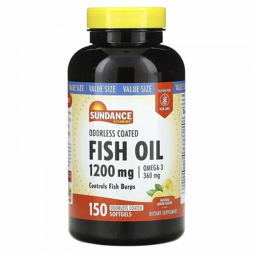 Sundance, Odorless Coated Fish Oil, Natural Lemon, 1,200 mg, 150 Softgels