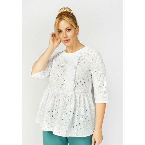 Блуза  Frida, нарядный стиль, короткий рукав, размер 52, белый