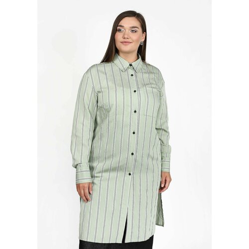 Блуза , повседневный стиль, в полоску, размер 48, белый, зеленый