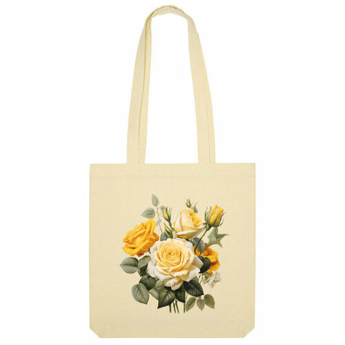 сумка коллаж капибара и цветы розы желтый Сумка шоппер Us Basic, бежевый