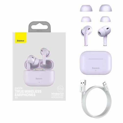 беспроводные наушники mi true wireless earphones черные Беспроводные наушники Baseus Encok W3 True Wireless Earphones (NGTW020405) purple