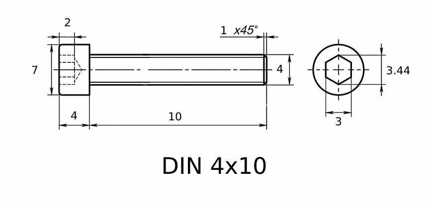 Винт DIN 912 M 4x10 с внутренним шестигранником, класс прочности 12.9, оксидированные, черные 50 шт.