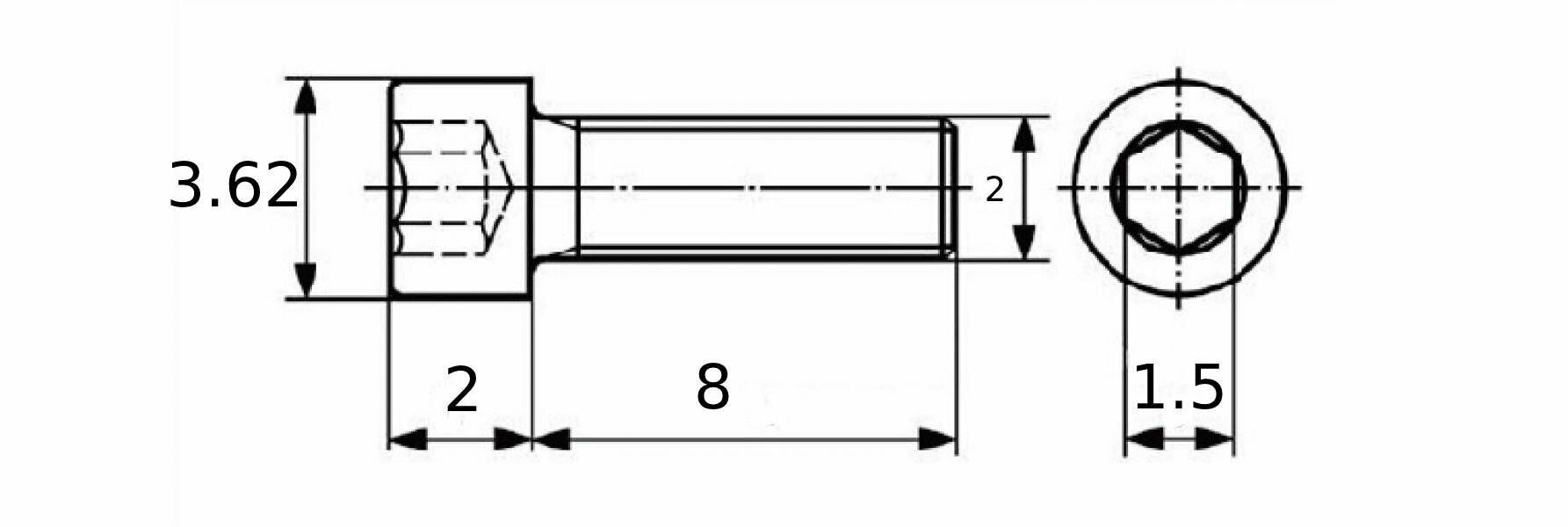 Винт DIN 912 M 2x8 с внутренним шестигранником, класс прочности 12.9, оксидированные, черные 12 шт.