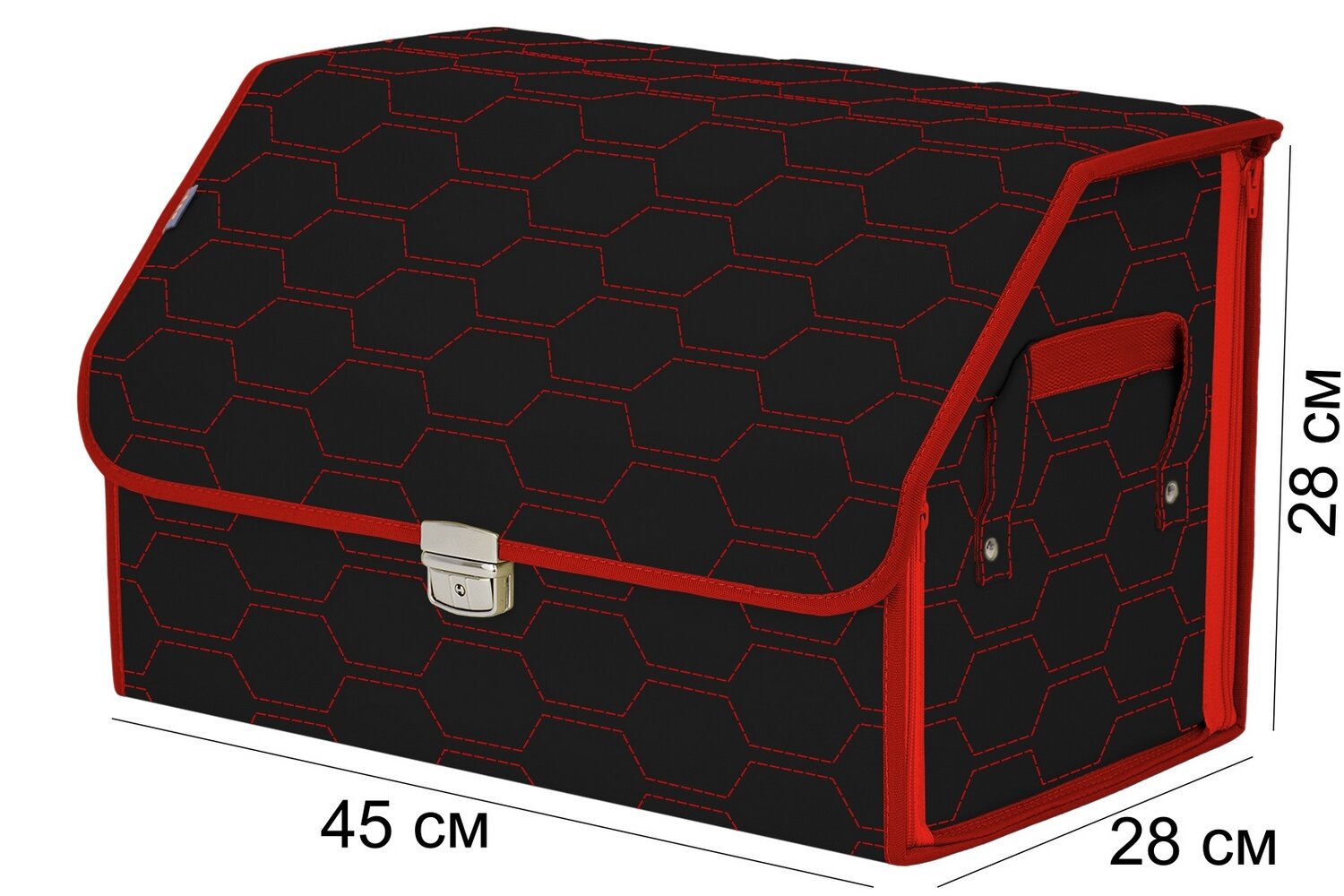 Органайзер-саквояж в багажник "Союз Премиум" (размер L). Цвет: черный с красной прострочкой Соты.