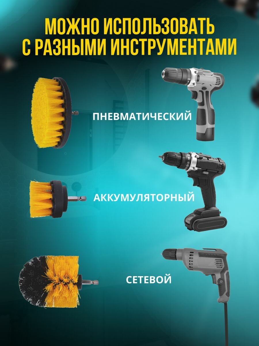 Насадка на шуруповерт и дрель щетка для химчистки набор — фото 5