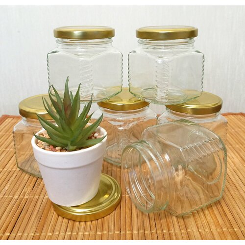 Банки для консервирования и заготовок 250 мл (квадрат) / Набор -12 шт. / Золотистая крышка