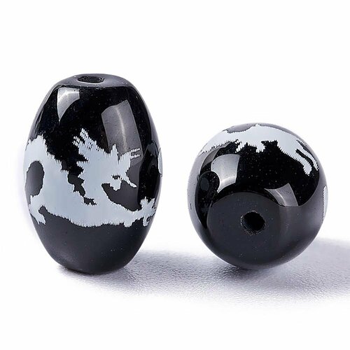 Бусина Дзи натуральный камень Агат черный с белым Дракон 0011025 цилиндр 14x10 мм, цена за 1 шт.