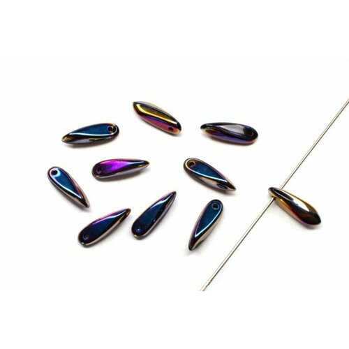Бусины Dagger beads 11х3мм, отверстие 0,8мм, цвет 23980/29503 разноцветный перелив непрозрачный, 736-049, 10шт