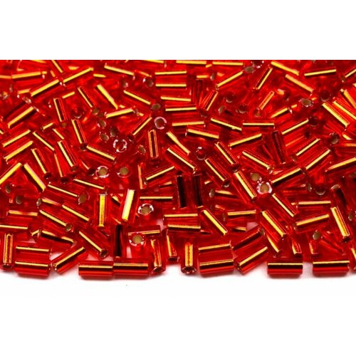 Бисер японский Miyuki Bugle стеклярус 3мм #0010 огненно-красный, серебряная линия внутри, 10 грамм