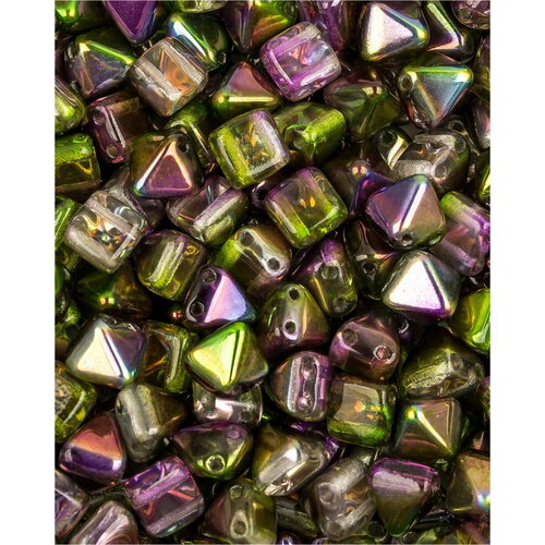 Стеклянные чешские бусины с двумя отверстиями, Pyramid beads 2-hole, 6 мм, цвет Crystal Magic Orchid, 20 шт.