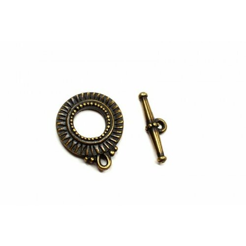 Замок-тогл TierraCast Солнечные лучи 17х22мм/19х5мм, внутренний диаметр 8мм, отверстие 1,3мм, цвет античная латунь, 94-6021-27, 1 комплект