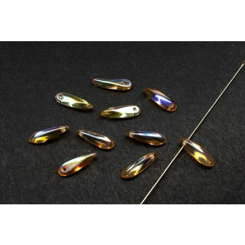 Бусины Dagger beads 11х3мм, отверстие 0,8мм, цвет 00030/98531 Crystal Yellow Rainbow, 736-037, 10шт