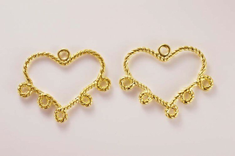 Коннектор-соединитель 1х5 Сердце 34х27х25мм отверстие 15-2мм цвет золото сплав металлов 14-008 1шт