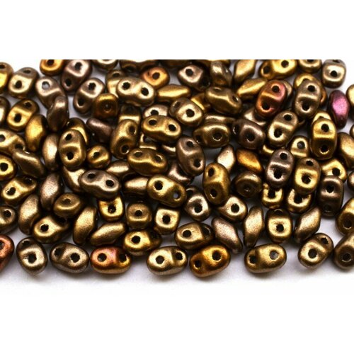 Бусины MiniDuo 2х4мм, отверстие 0,7мм, цвет 00030/01610 золотой ирис матовый, 707-002, 5г (около 115шт)