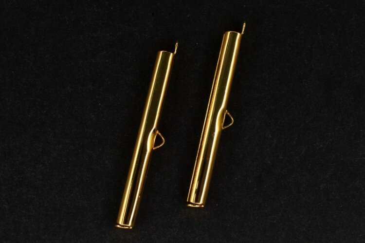Концевик-трубочка с петелькой 40х6мм, внутренний диаметр 3,2мм, отверстие 1,5х2мм, цвет золото, 04-145, 2шт