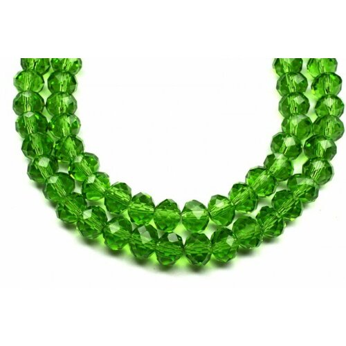 Бусина стеклянная Рондель 8х6мм, цвет зеленый, прозрачная, 508-015, 10шт