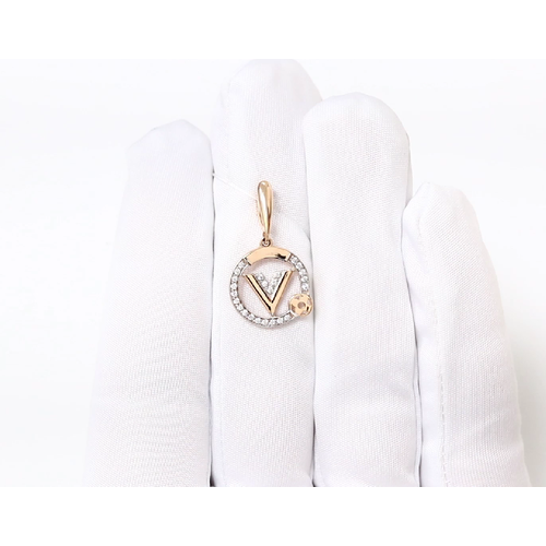 Подвеска, золото, 585 проба, фианит, размер 1.5 см.