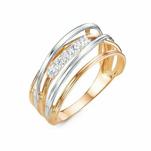 Кольцо Del'ta, золото, 585 проба, фианит, размер 19.5